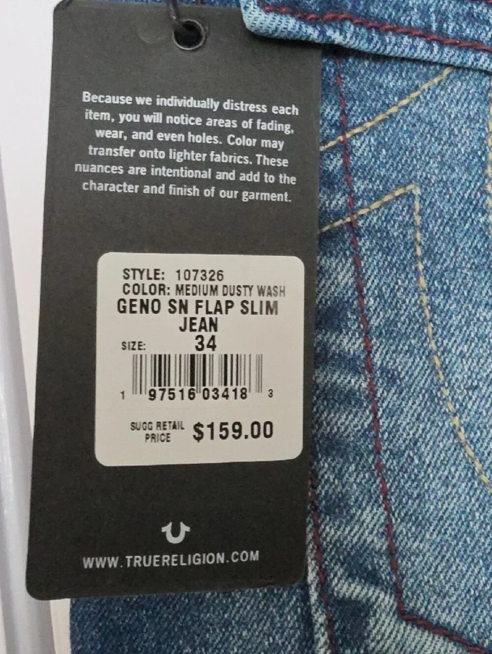 True Religion Medium Dusty Wash Slim Geno SN Flap Slim Jeans - Nee